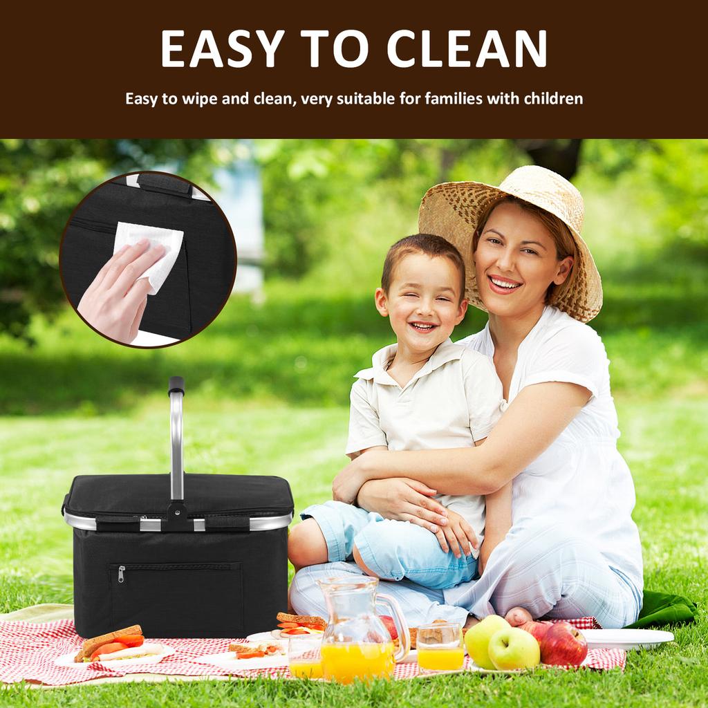 Picnic Basket Portable Folding Insulated Bag with Padded Handle and Lid Handheld Waterproof Shopping Basket for Travel Picnic