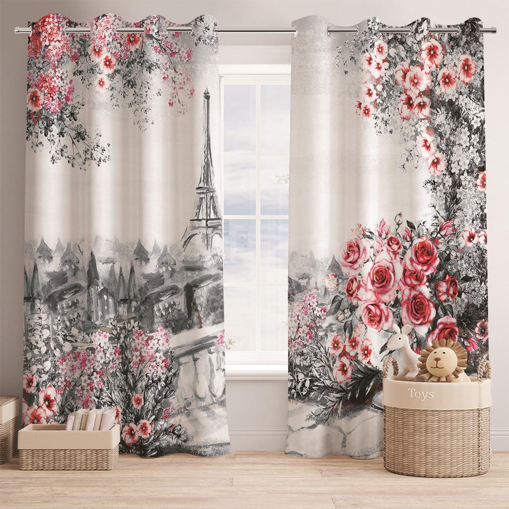 3D Print Modern City Lovers Paris Eiffel Tower Maple Leaf Free Shipping 2 Pieces Curtain for Living Room Bedroom Decor Hook