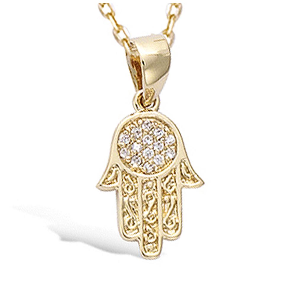 Les Trésors De Lily [R4217] - Gold Plated Pendant 'Hand of Fatma' Golden White - 14x10 Mm