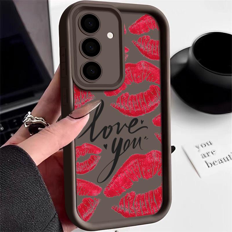 Fashion Love Lips Print Matte Soft Case For Samsung S25 S24 FE S23 Ultra A56 A36 A16 A55 A15 A35 A54 A14 Lens Protection Shockproof TPU Phone Cover
