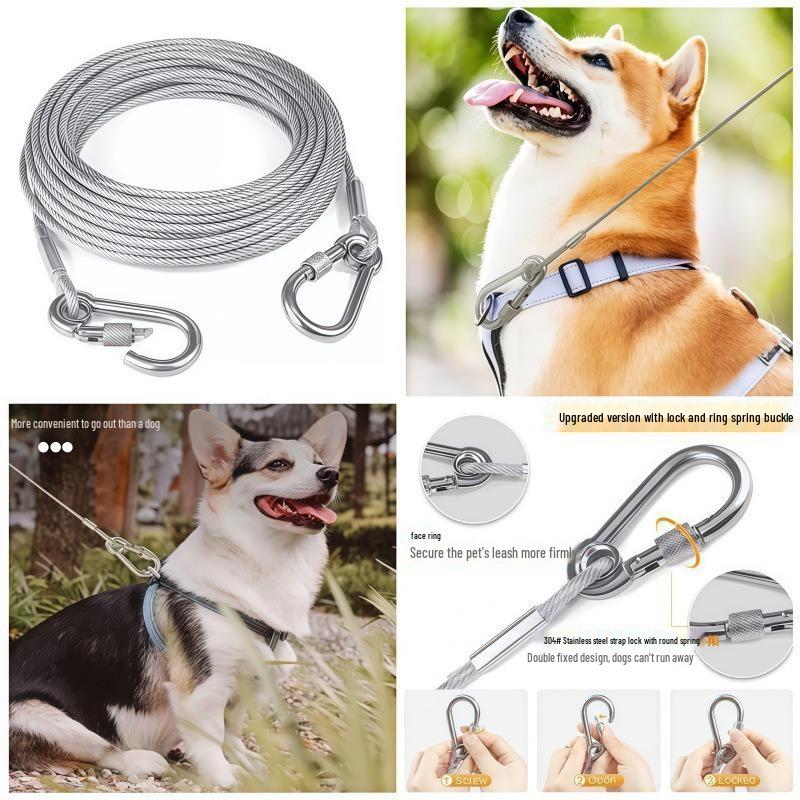 Rustproof Large Dog Traction Leash: Thickened Steel Wire with Rotating Galvanized Hook