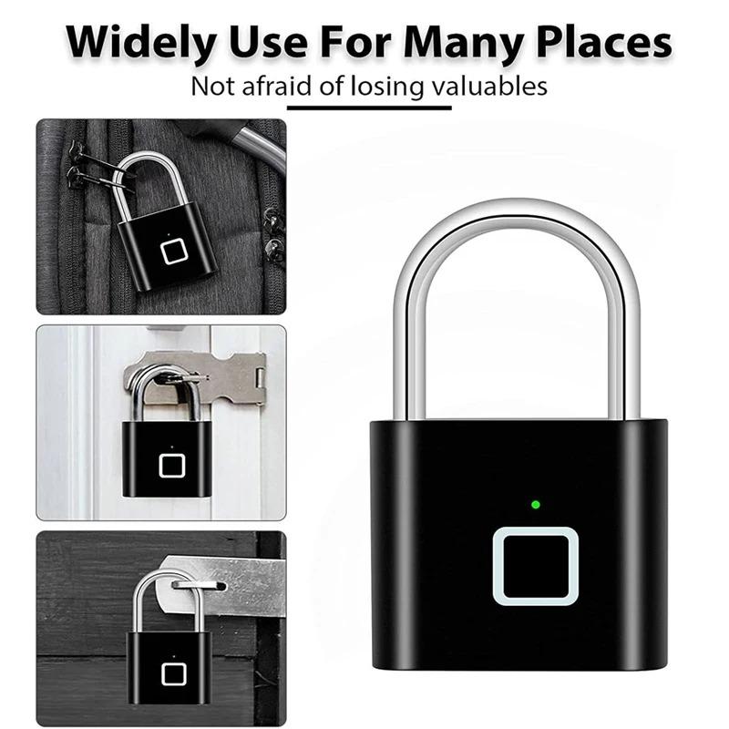 Бесключевой умный навесной замок с отпечатком пальца, USB-зарядка, замок с отпечатком пальца, водонепроницаемый дверной замок, разблокировка за 0,2 секунды, защитный навесной замок для дома