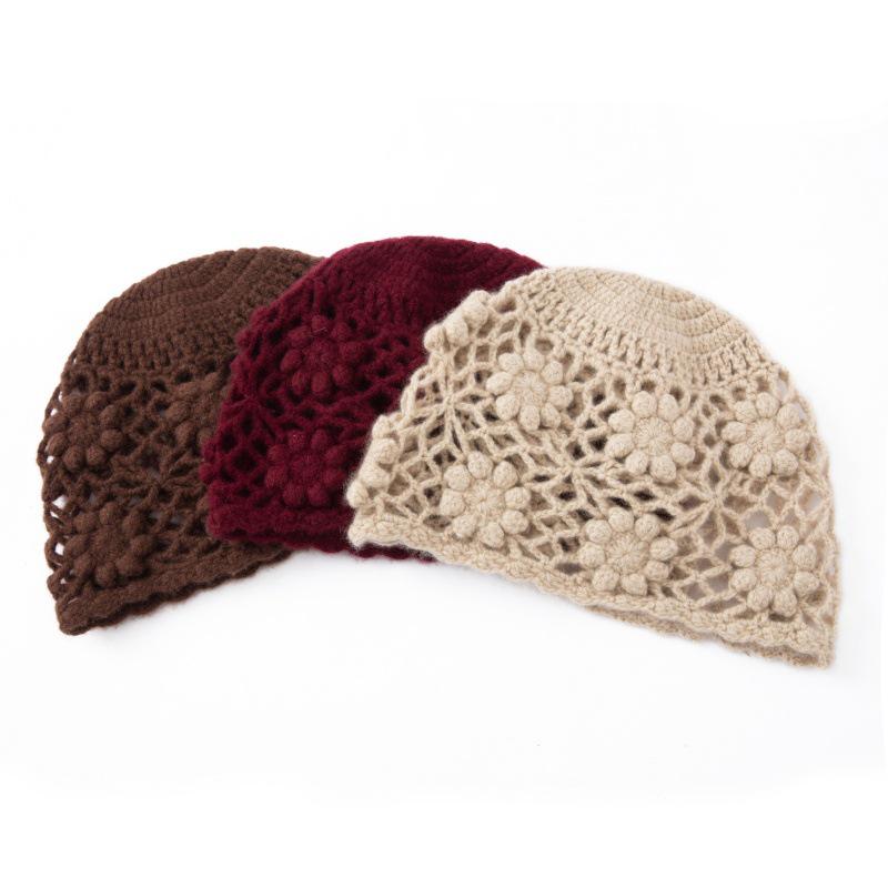 100% Pure Cashmere Japanese Retro Crochet Hat - Women's Autumn/Winter Collection