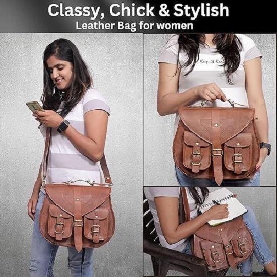 New Genuine Brown Leather Messenger Bag for Women - Large Crossbody Purse, Vintage Shoulder Satchel Handbag, Saddle Crossover Bag