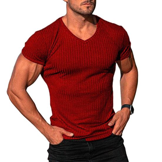 Мужская футболка с коротким рукавом и V-образным вырезом, облегающая спортивная полосатая однотонная футболка, дышащая спортивная одежда для спорта, путешествий, офиса