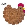 Novelty Chicken Gift Crochet Hen Coaster, Handmade Shape Knitted Mat Drink Coaster for Coffee Cup, Cute Kitchen Countertop Bar Accessory Office