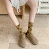 New Floral Socks In Autumn And Winter Japanese Retro Relief Series Tube Ladies Socks Harajuku Style Ins Fashion Pile Cotton Socks