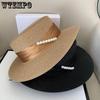 Шляпа от солнца Grass Sun Hat - с плоским верхом, защищающим от УФ-излучения, с отделкой из искусственного жемчуга, элегантная защита от солнца в пригородном стиле, универсальная и дышащая