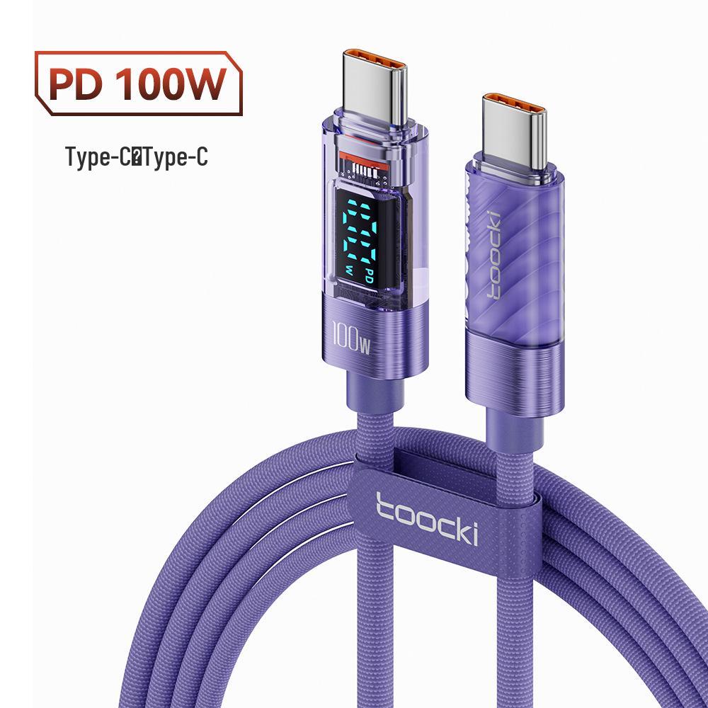 Toocki 100 Вт C-C Супербыстрая зарядка Прозрачный дисплей Кабель для передачи данных для Huawei, Apple, Xiaomi.