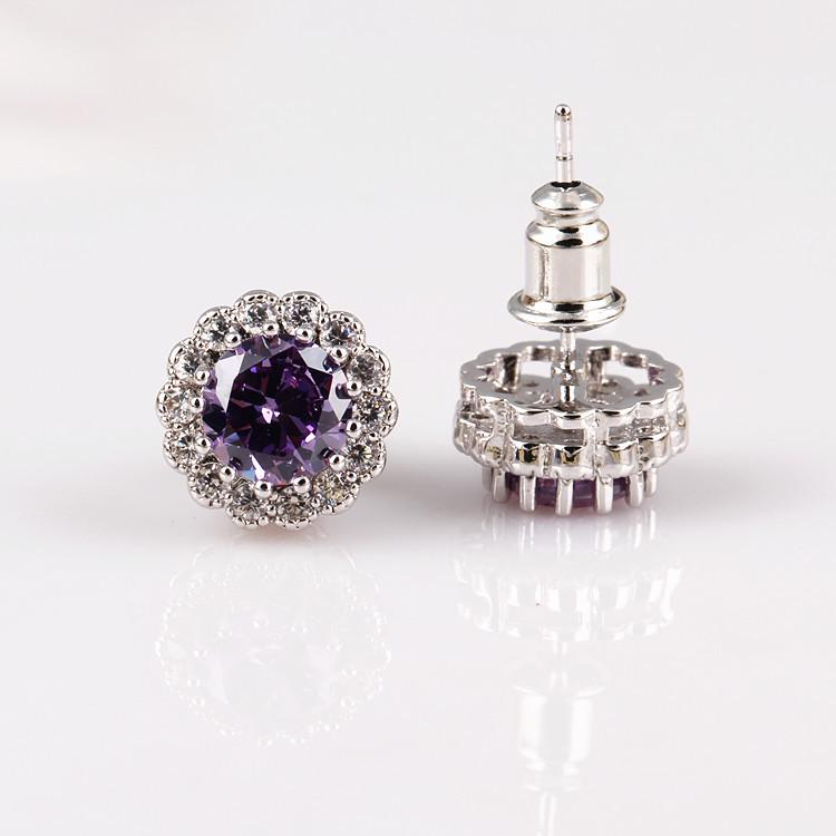 Floral Zircon Earrings, Duolian Girls' Jewelry, White Gold Plated, Korean Fashion Style