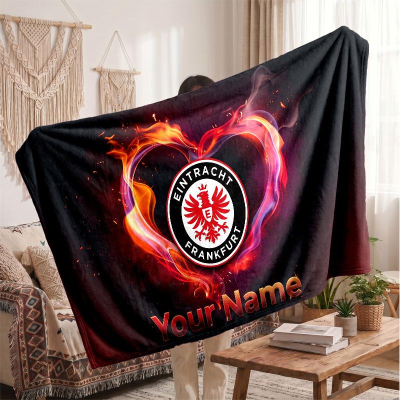 Eintracht Frankfurt Personalized Fleece Blanket With Football Logo, Custom Name Text Soft Warm Home Throw Blanket