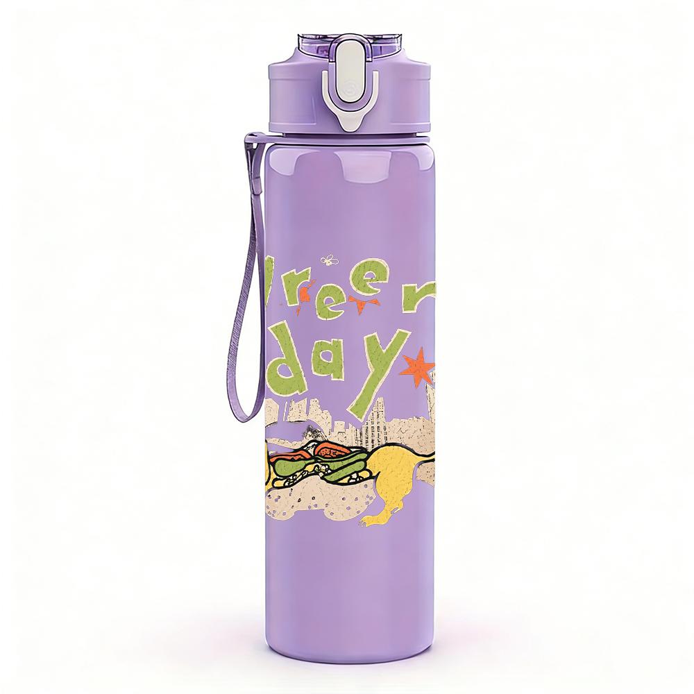 1PC Green Soup Minimalist Cartoon Text Print 750ml Portable Sports Water Bottle Leakproof Gym Outdoor Travel Drink Cup