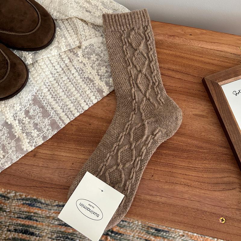 Winter Warm Wool Women Socks Solid Color Japanese Harajuku Retro Long Socks Women Girls Thermal Vintage Streetwear Crew Socks
