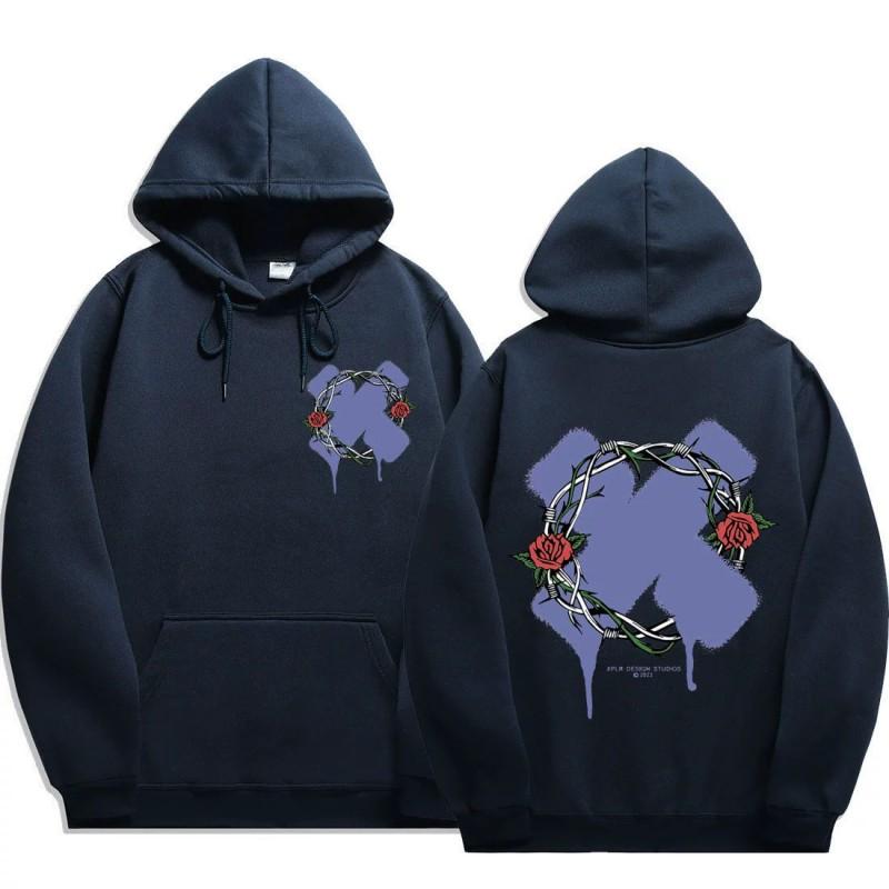 Unisex Hooded Sweatshirt With Rose Fork Print Loose Fit Winter Casual Sportswear