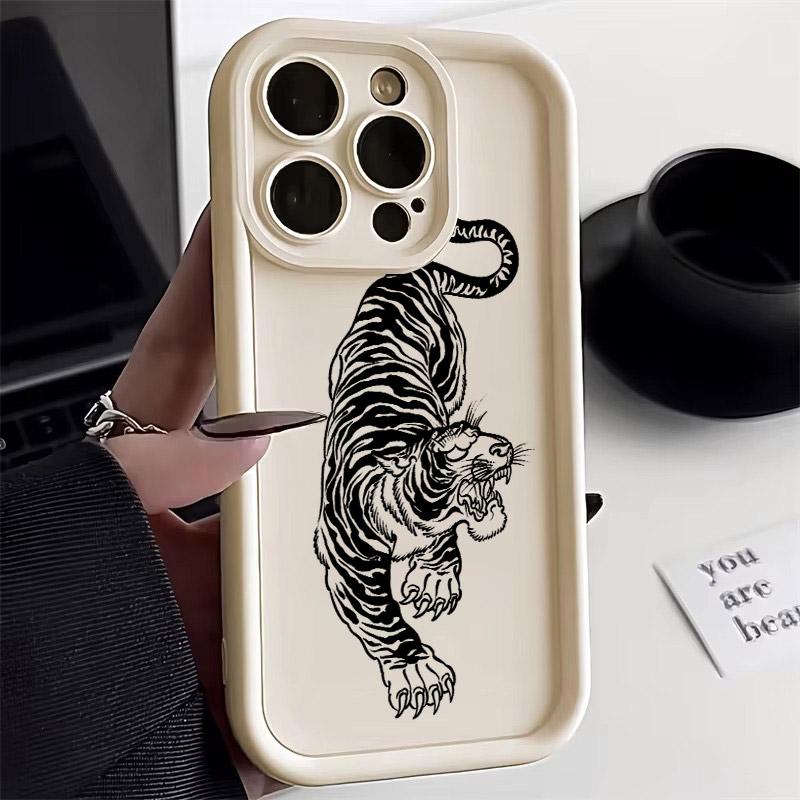 Мягкий силиконовый чехол с черным рисунком тигра 17PM Для iPhone 17 11 15 16 13 Pro Max 14 Plus 12 16Pro 16E 17AIR Ударопрочный чехол для телефона