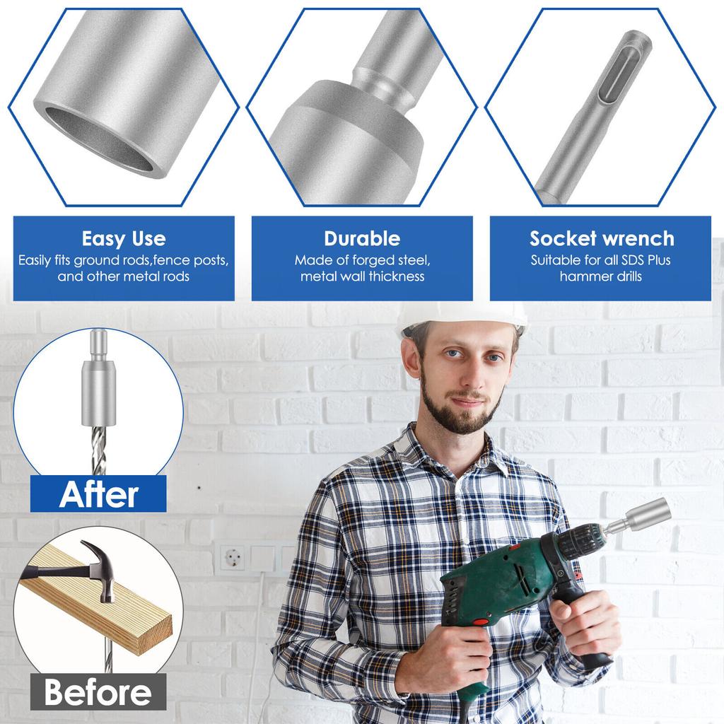 SDS-Plus Ground Rod Driver 30/45/65 мм Heavy Duty T Post Ground Rod Driver Tool Кованая стальная дрель-шуруповерт
