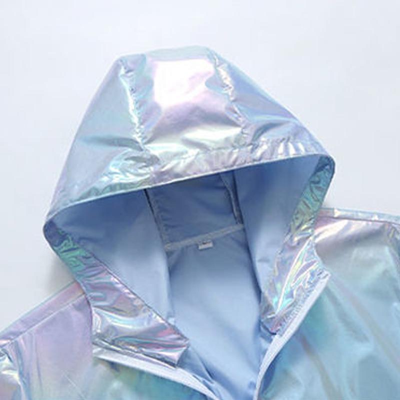 Женские топы большого размера, летние крутые светоотражающие ветрозащитные ветрозащитные ветровки, модный многоцветный водонепроницаемый плащ, пальто с капюшоном для женщин