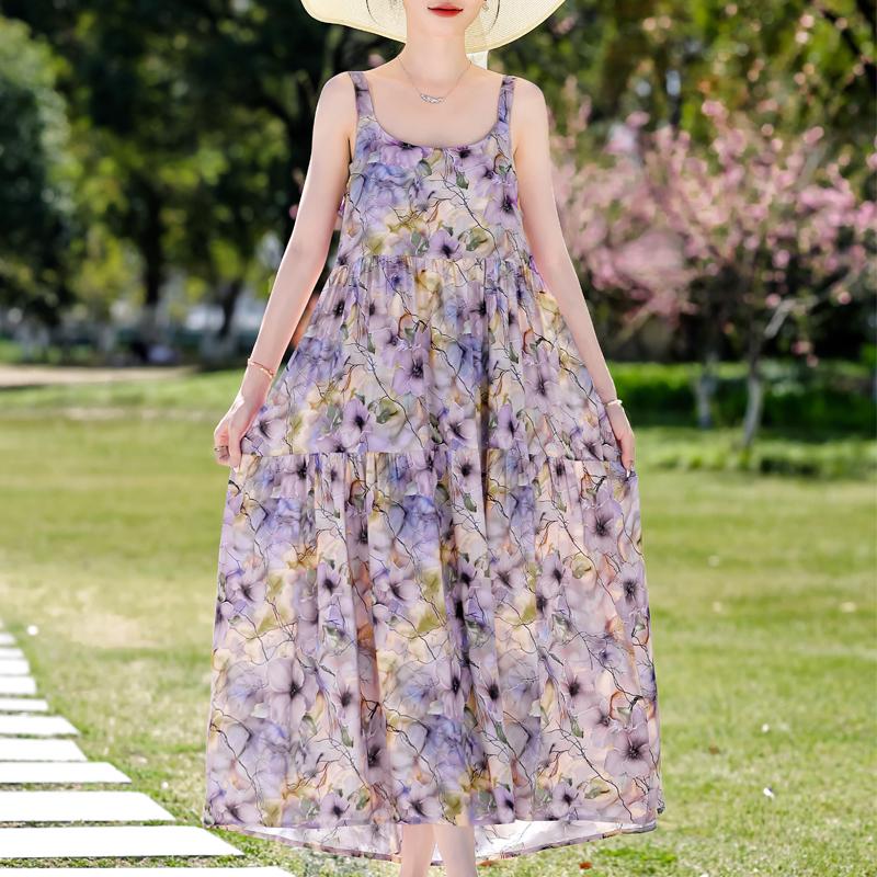 Элегантное платье на бретельках для женщин, большие размеры, повседневное летнее длинное платье, винтажная женская одежда среднего возраста