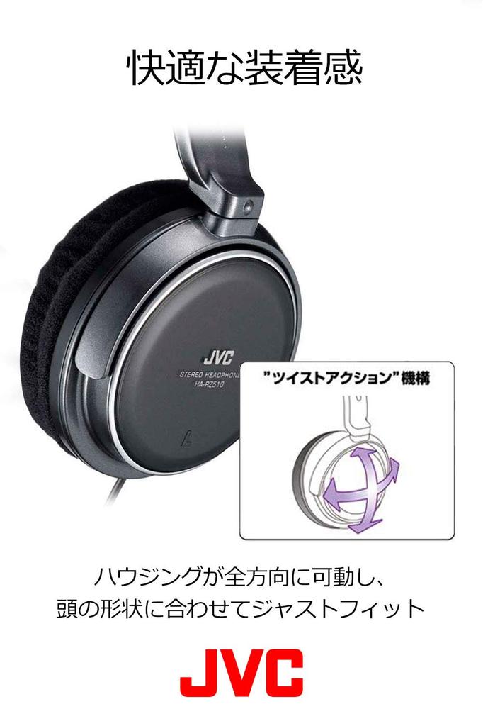 JVC Kenwood JVC Wired Stereo Indoor Use TV and with Extension HA-RZ510 Closed-Type Headphones, Black, (for Games), 1.2m + 2.3m Cord.