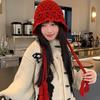 Autumn and winter crochet hat women's double-layer knitted hat fringed pullover hat travel versatile wool hat