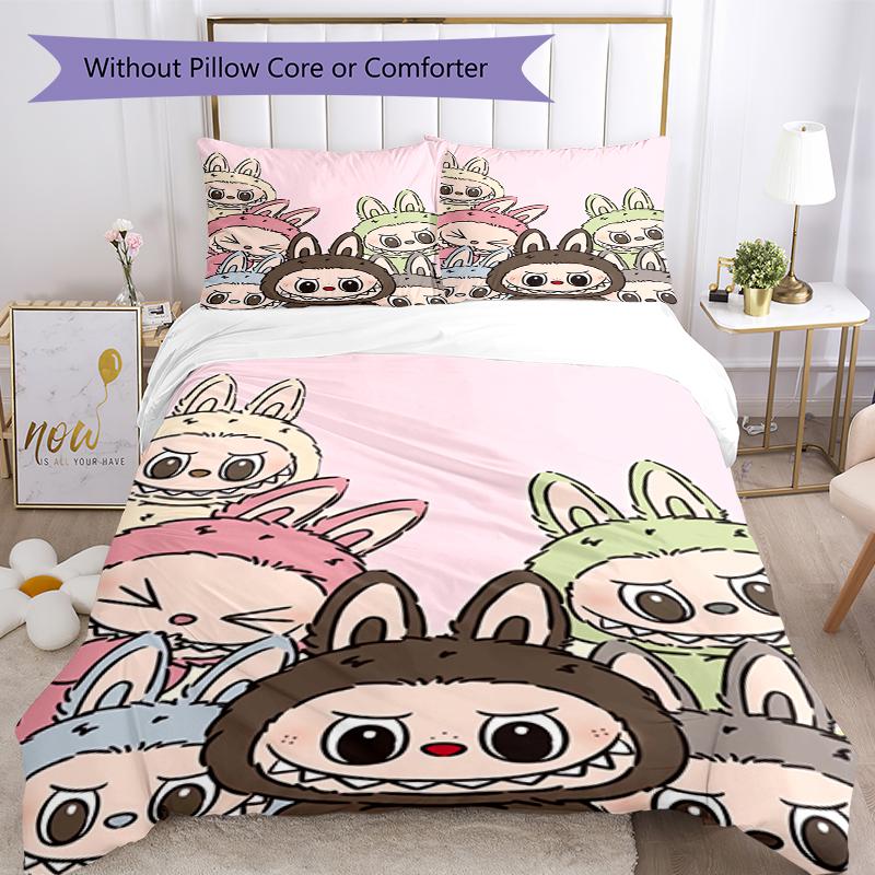 3pcs Labubu Bedding Set Duvet Cover Closure Includes 1 Duvet Cover & 2 Pillowcases, Soft and Comfortable for All Seasons.