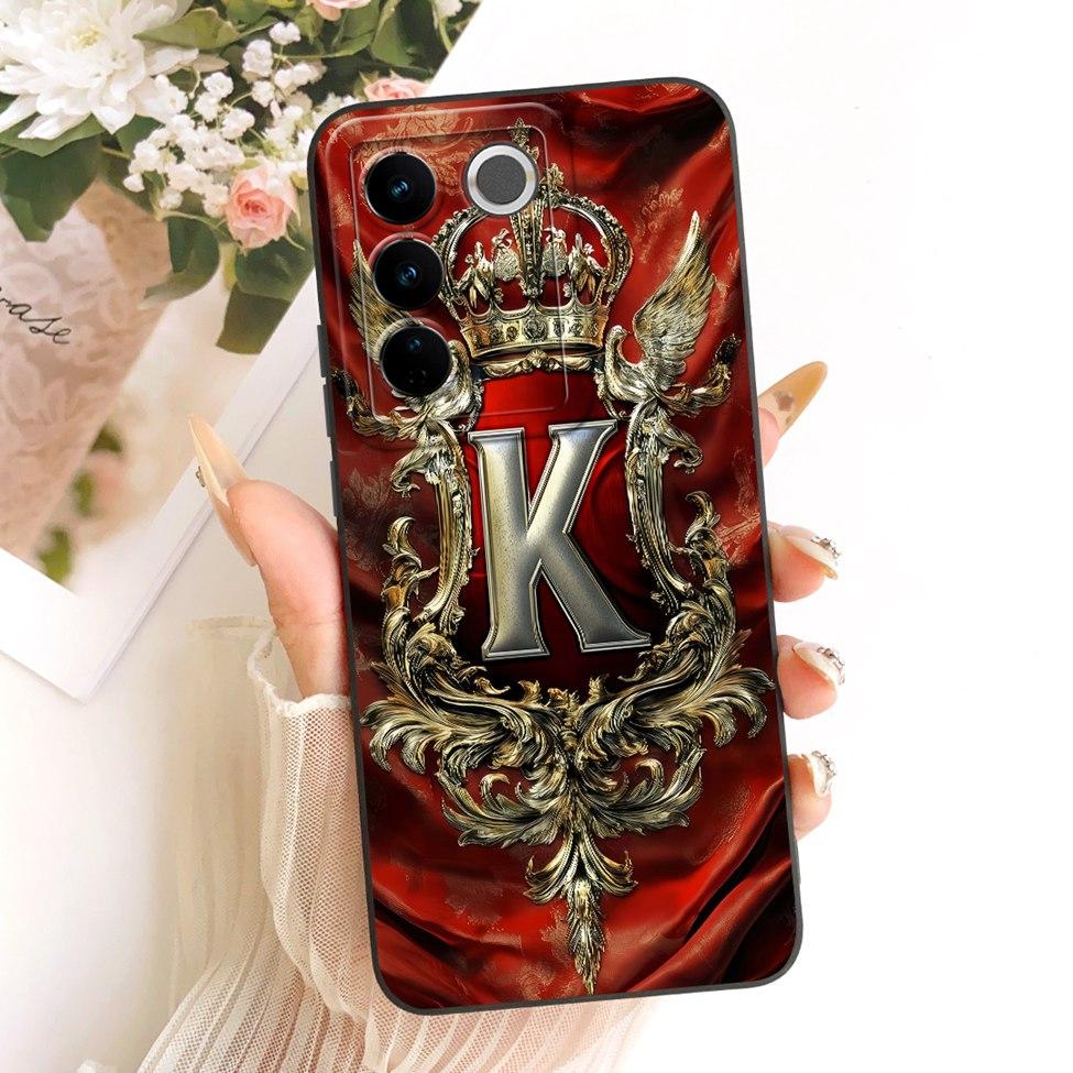 Чехол для телефона VivoV27e V2237 Чехол для Vivo V27e Роскошный Силиконовый чехол с 2D рисунком Корона Буквы от A до Z Крутой