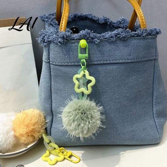 Multi Purpose Hanging Accessory Plush Ball Keychain Fluffy Pompom Pendant with Hollow Star Backpack Decorative Accessories Purse Bag Accessories,