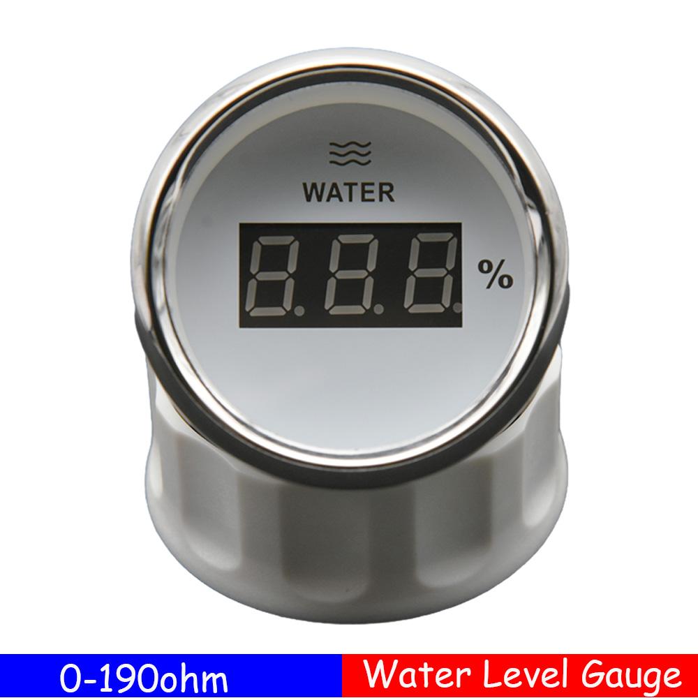 2" 52mm Digital Water Level Gauge with Red LED Backlight 0-190ohm Water Tank Level Indicator for Boat RV Car 12V/24V Customized
