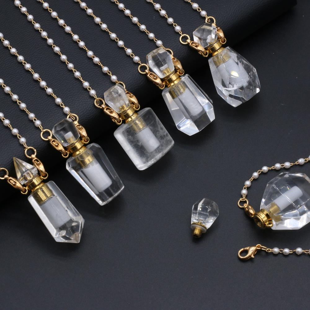 1 шт. модный натуральный камень прозрачный кварц флакон духов кулон жемчужная цепочка ожерелья для женщин свадебные украшения поставки