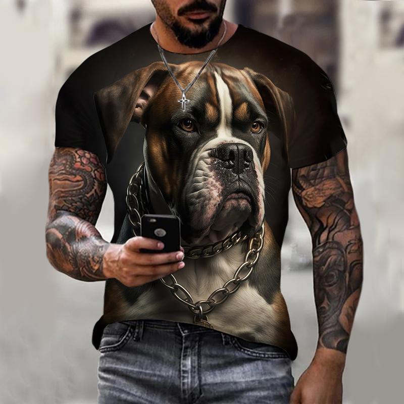Summer Round Neck 3D Print Dog Graphics Top Fashionable Casual Short Sleeved Men's T-shirts