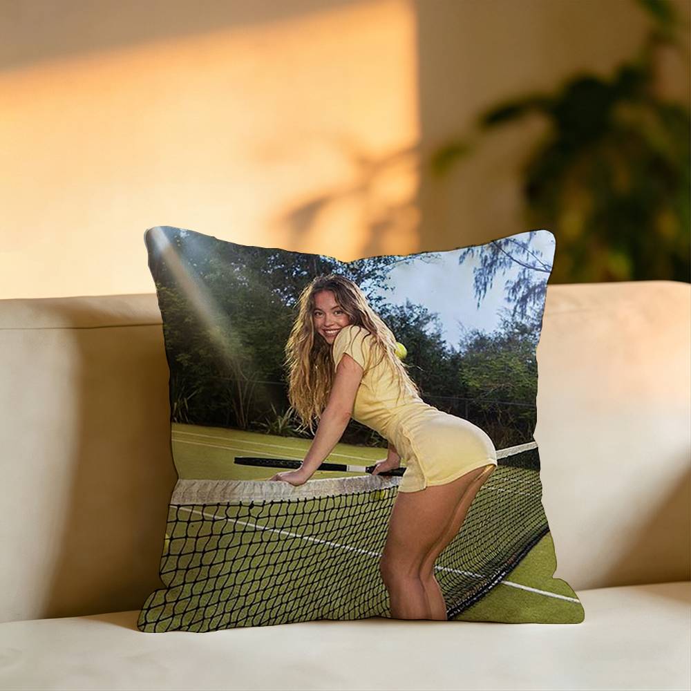Pop Actress SSydney Sweeney Pillow Case Square DoubleSided Sofa Cushion Cover Bedroom Bedside Pillow