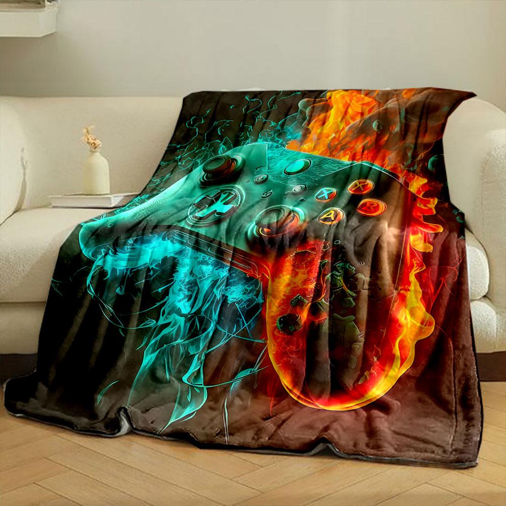 Gaming Controller Fire Ice Blanket bedroom Blanket for Livingroom Couch lunch break Soft throw for Friend's festival Gift