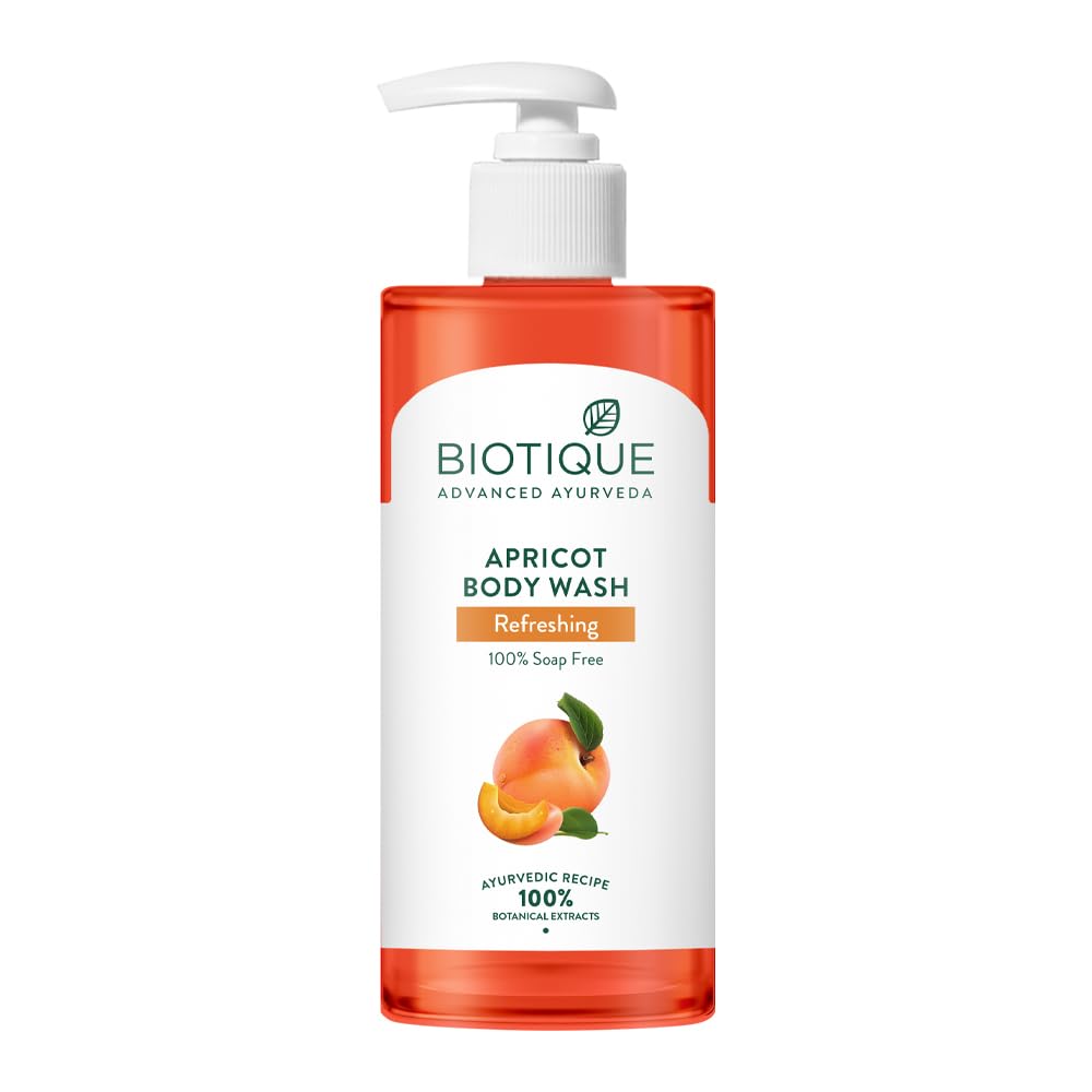 Biotique Абрикосовый освежающий гель для душа 300 мл, Осветляет и смягчает кожу, 100% натуральные растительные экстракты, Успокаивающий гель для всех типов кожи