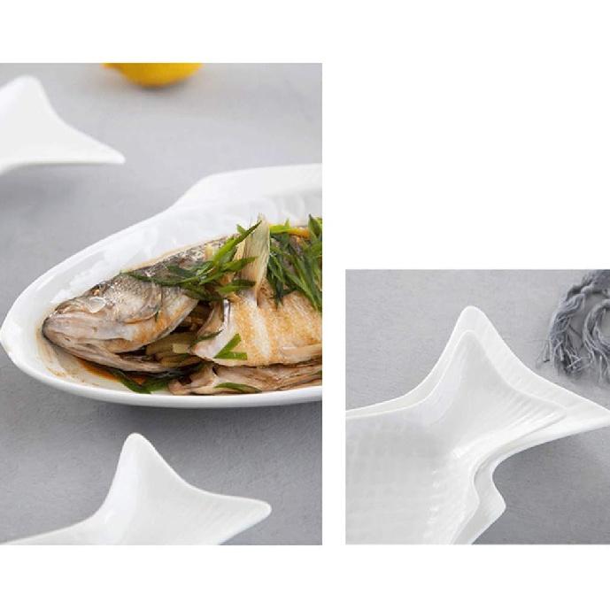 DOITOOL Рыбная тарелка Рыбная тарелка Керамическое сервировочное блюдо Блюдо Форма рыбы Текстурированное сервировочное блюдо Фарфоровое сервировочное блюдо Поднос для еды Блюдо для вечеринки для