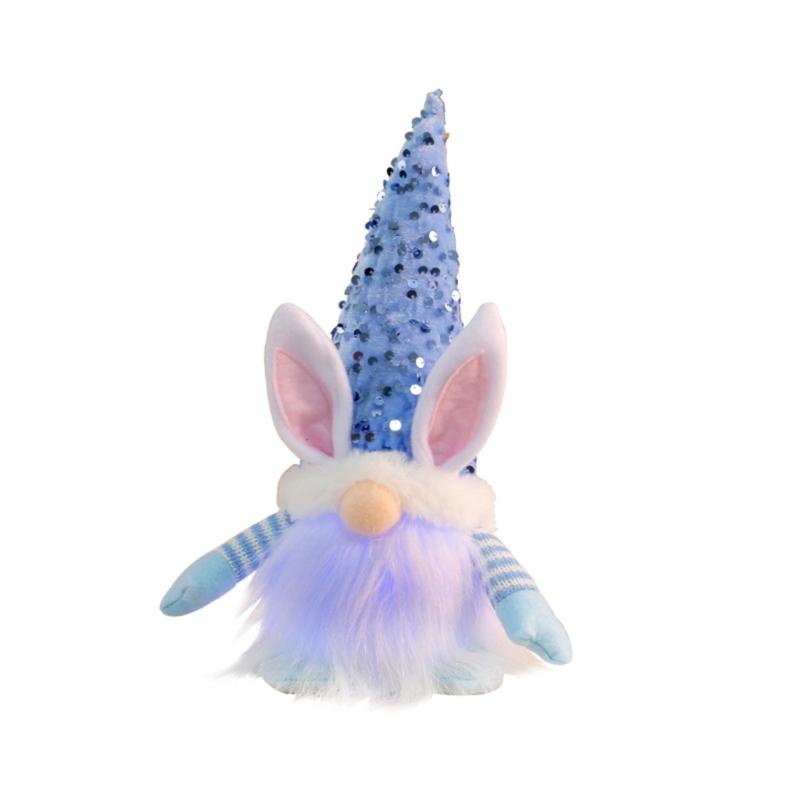 Easter Gnome Sequins Rabbit Faceless Doll with LED Light Ornaments for Spring Swedish Tomtes Dwarfs Home Decorations
