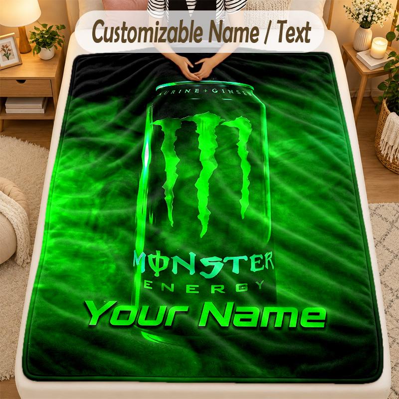 Фланелевое одеялоMonster Energy Текст с индивидуальным именем Персонализированное Мягкое Теплое Плед для дома Декор Подарок
