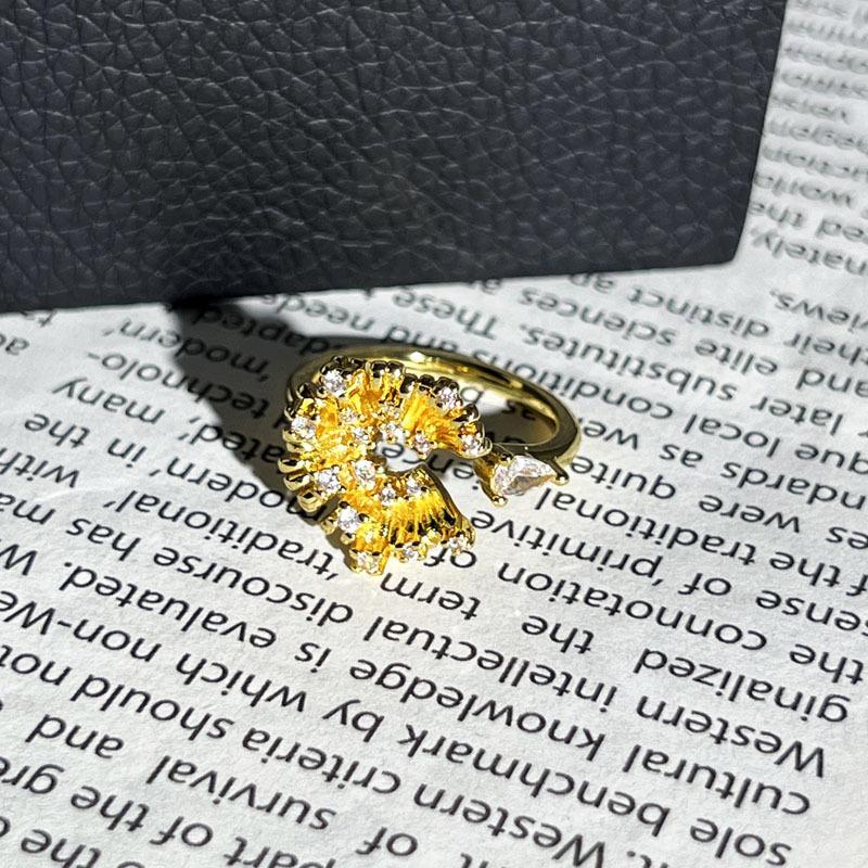Palace style mixed and matched flower brushed hollow retro inlaid temperament open ring women's exquisite light luxury fashion ring