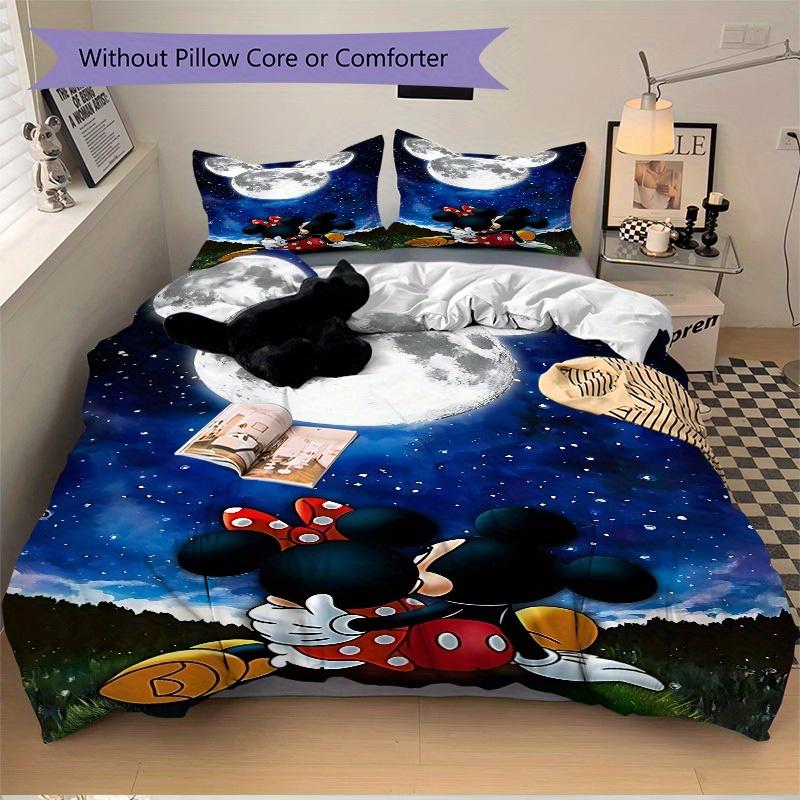 3pcs set Moonlit Night Mickey Minnie1pc of quilt cover+2pcs of pillowcase, no core, print bedding, All Seasons Bedroom Setting075