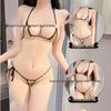 Japanese Gold Foil Mini Tie-Up Bikini Set - Sexy Three-Point Bra and Panties