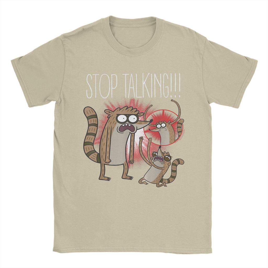 Regular Show Rigby Stop Talking Men T Shirts Hipster Tees Short Sleeve Round Collar TShirt Cotton Graphic Tops