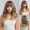 European and American Fashion Wig, Long Curly Hair, Women's Bangs, Big Waves, Gold Gradient Color, Synthetic Full Head Wig