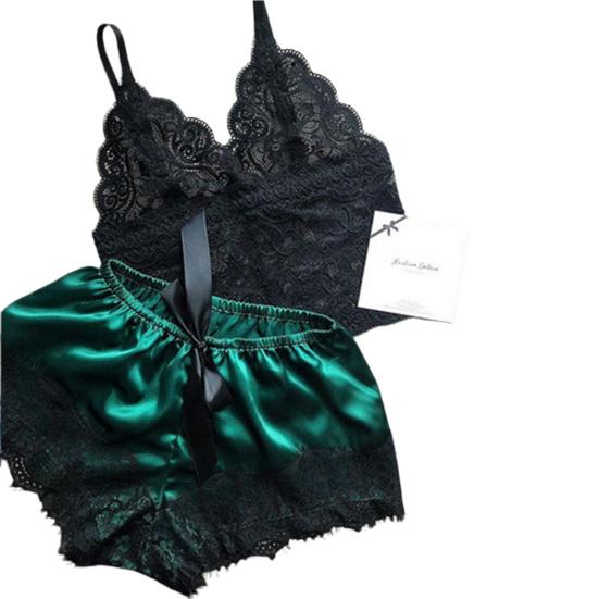 Комплект одежды для сна, кружевной лоскутный женский жилет с эластичной резинкой на талии, короткие брюки для медового месяца