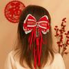 Flower Bow Ribbon Hair Clip Red Hanfu Hair Ornamen Chinese Style New Year Hairpin  Festival