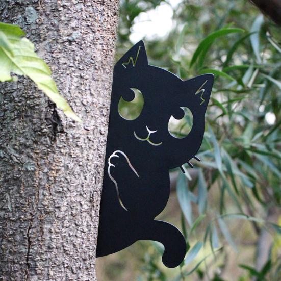 Черная кошка садовый знак металлический силуэт прячущегося кота украшение фермерский дом наружное украшение для любителей кошек двор домашний интерьер декор