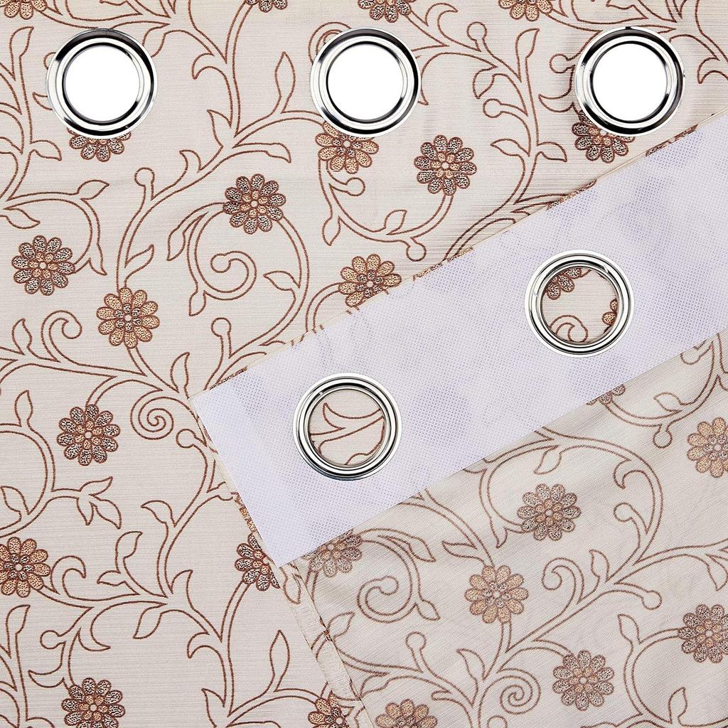 Pack of 2 Polyester Floral Leaf Print Window Curtain Regular Print 135 GSM , Brown