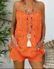 Комплект из топа-карандаша с оборками без рукавов и хлопковых шорт с вышивкой, 2023
