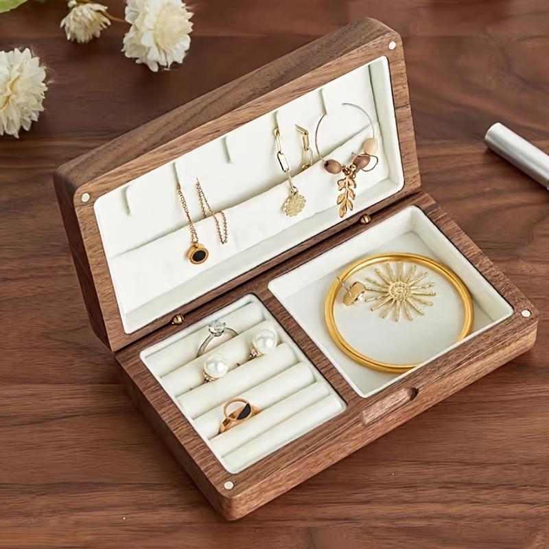 Высококлассная шкатулка для ювелирных изделий из массива дерева, дерево черного ореха, ретро, маленькая, тонкая, портативная, шкатулка для хранения золотых украшений, колец, Шкатулки для ювелирных изделий