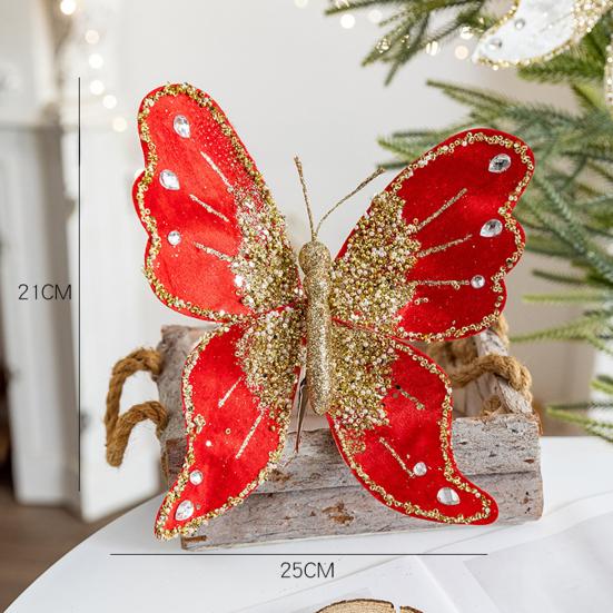 Fabric Glitter Butterfly Ornament Artificial Butterfly Christmas Tree Hanging Decoration for Ceiling Wall Tree Wreath Decor
