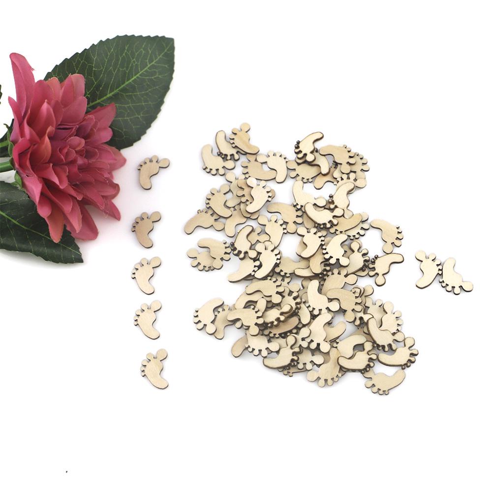 100Pcs DIY Natural Wooden Cute Baby Foot Spacer Loose Beads Handmade Craft Baby Show Wedding Decoration
