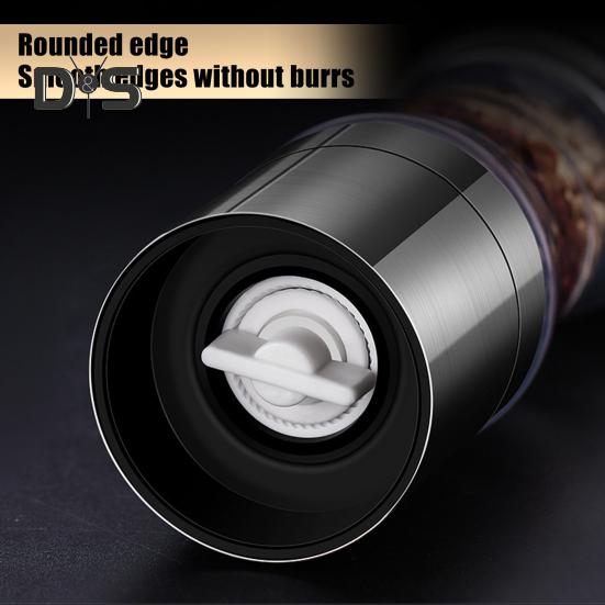 Измельчитель соли из нержавеющей стали. Регулируемая степень грубости. Легко чистится. Двойная головка. Измельчитель 2 в 1 для приправ.